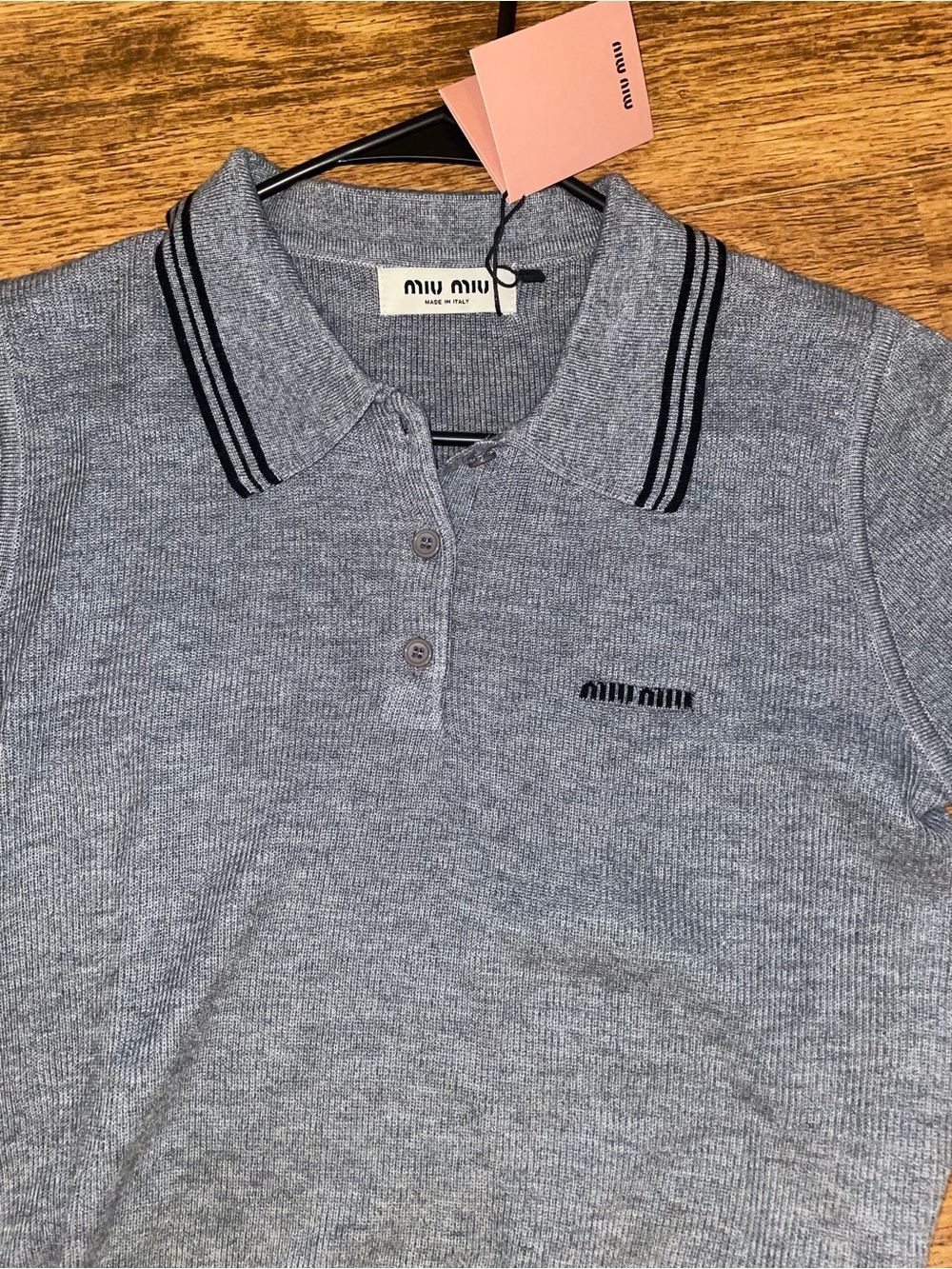 Miu Miu knit cotton sweater half sleeve top Polo knit wear Shirt New Size M - Picture 13 of 13